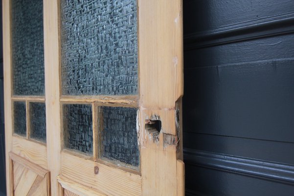 Antique Pine Door with Glass, 1890s-TAT-1767909