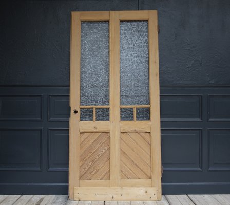 Antique Pine Door with Glass, 1890s-TAT-1767909