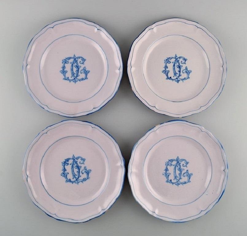 Antique Plates in Hand-Painted Faience by Emile Gallé for St. Clement, Set of 15