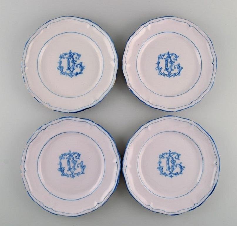 Antique Plates in Hand-Painted Faience by Emile Gallé for St. Clement, Set of 5