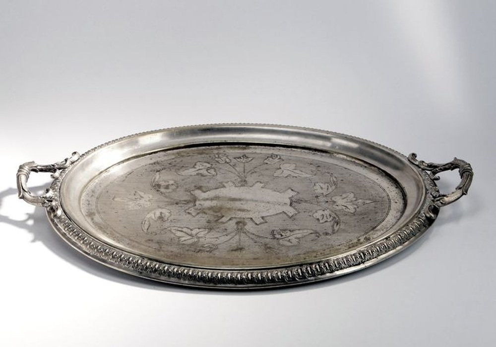 Antique Polish Oval Guilloshed Tray from Jarra, 1890s