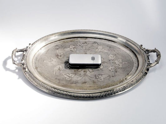 Antique Polish Oval Guilloshed Tray from Jarra, 1890s