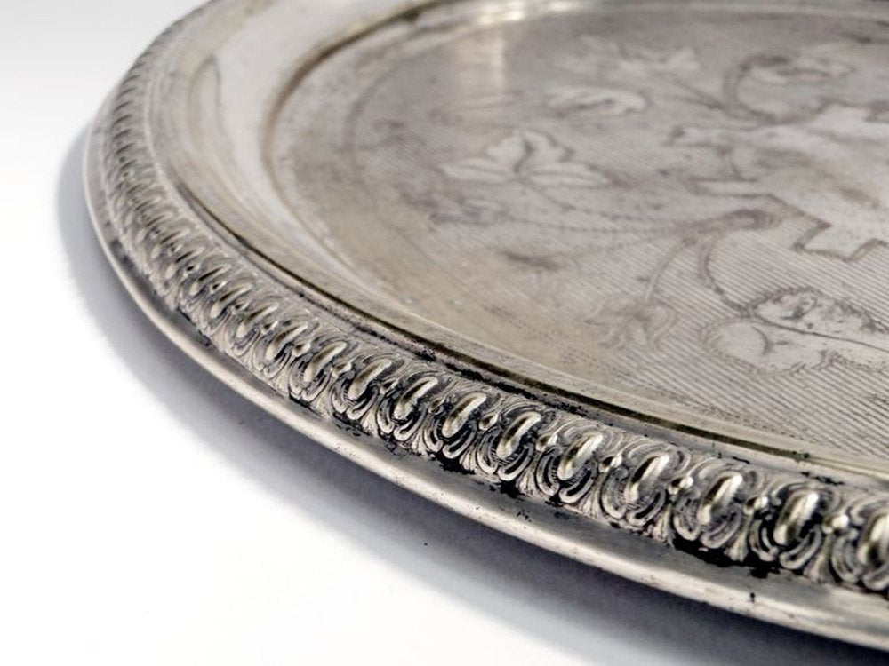 Antique Polish Oval Guilloshed Tray from Jarra, 1890s