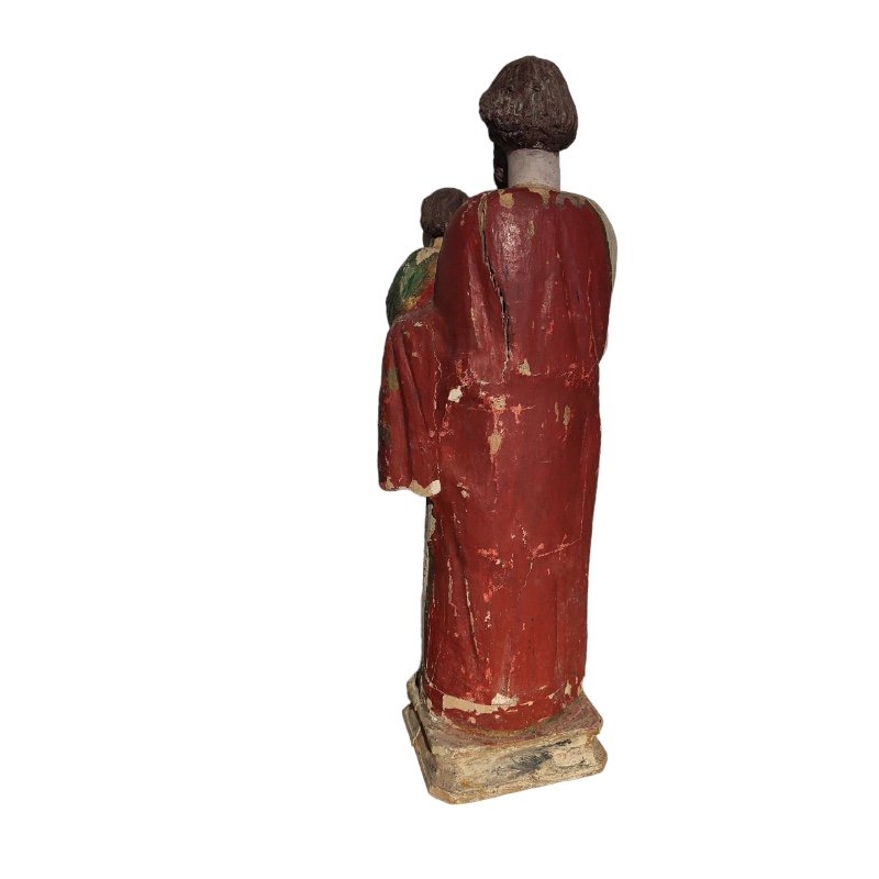 Antique Polychrome Religious Sculpture of St. Joseph with Child in Arm, Spain, 19th Century