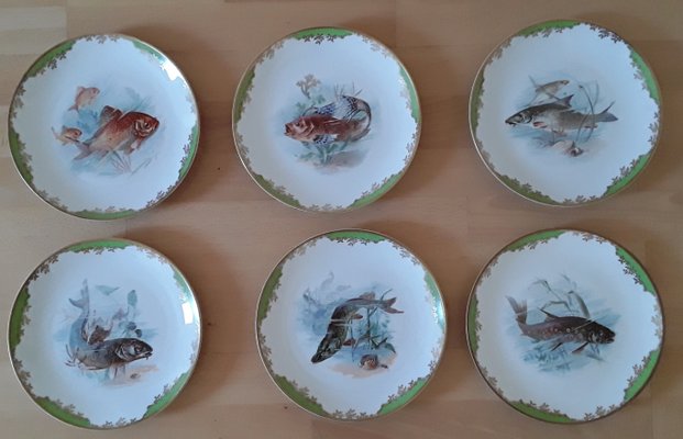 Antique Porcelain Feeder Set with Fish Motif from Rosenthal, 1928, Set of 6-HOI-1360414