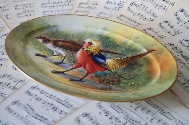 Antique Porcelain Hand-Painted Oval Serving Dish with Hunting Birds from Limoges-DVX-1287010