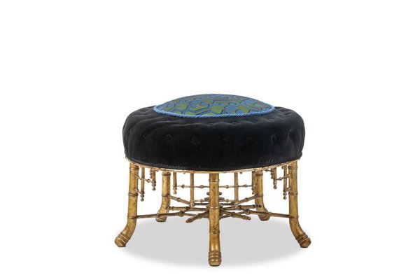 Antique Pouf in Gilded Wood, 1880-CEJ-1788075