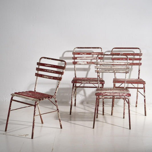 Antique Red and White Terrace Chairs, 1920s, Set of 4