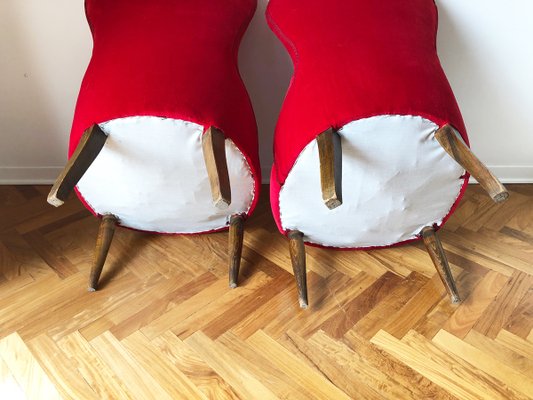 Antique Red Velvet Lounge Chairs, 1900s, Set of 2-OLY-1254287