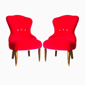 Antique Red Velvet Lounge Chairs, 1900s, Set of 2-OLY-1254287