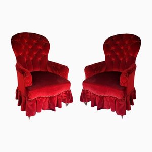 Antique Red Velvet One Seater Sofa-TCS-1241051