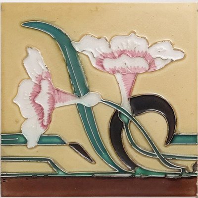 Antique Relief Tile with Flower, France, 1900s-VDW-907129