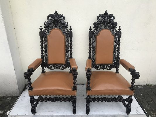 Antique Renaissance 19th Century Throne Chairs, Set of 2-WQQ-1160548