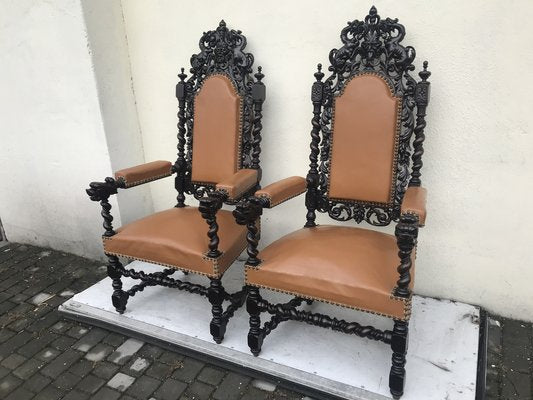 Antique Renaissance 19th Century Throne Chairs, Set of 2-WQQ-1160548