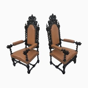 Antique Renaissance 19th Century Throne Chairs, Set of 2-WQQ-1160548