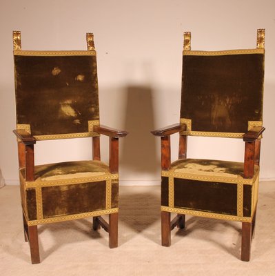 Antique Renaissance Italian Walnut Armchairs, 1600s, Set of 2-HPU-729892