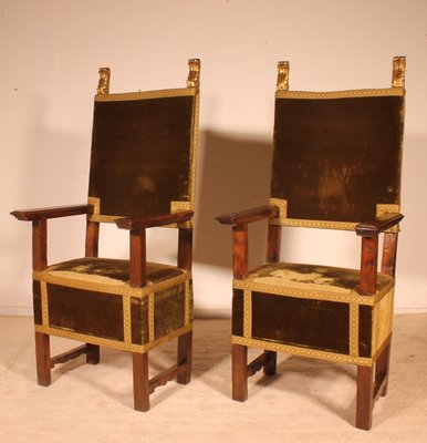 Antique Renaissance Italian Walnut Armchairs, 1600s, Set of 2-HPU-729892