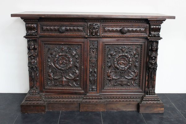 Antique Renaissance Style Carved Sideboard-IJR-593585