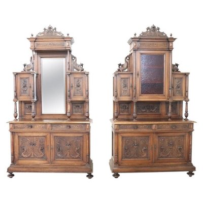 Antique Renaissance Style Walnut Sideboards, Set of 2-DCO-571326