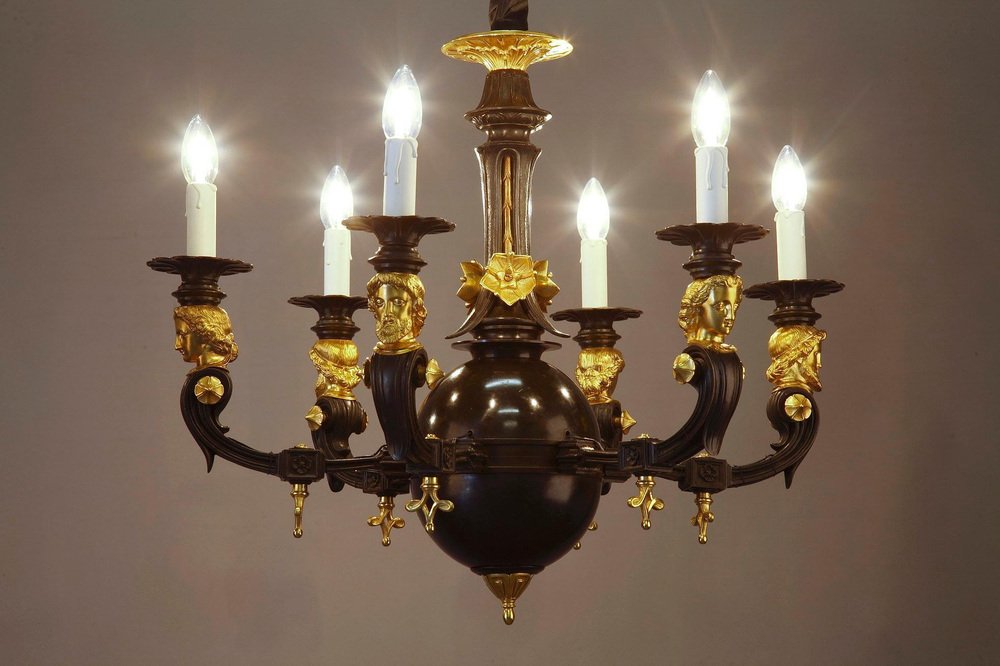 Antique Restoration Six-Light Bronze Chandelier