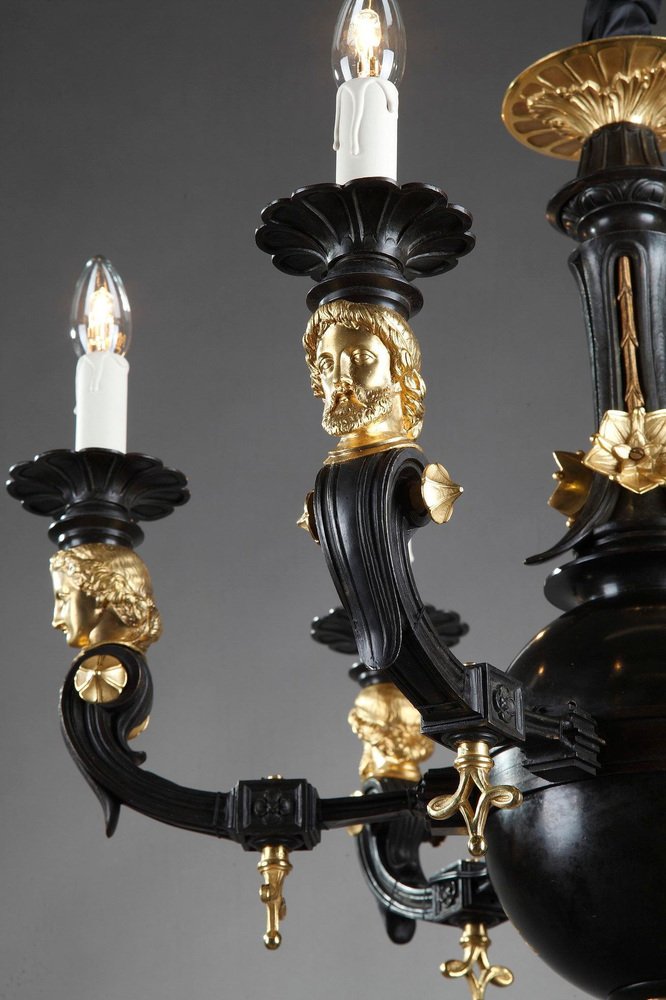 Antique Restoration Six-Light Bronze Chandelier