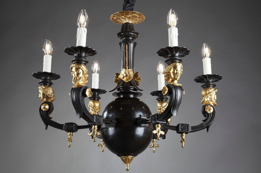 Antique Restoration Six-Light Bronze Chandelier