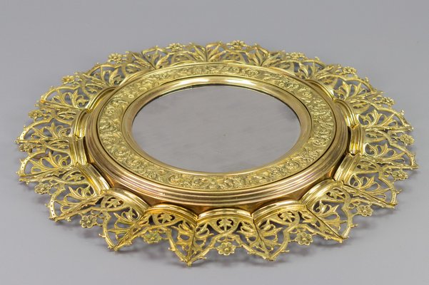 Antique Round Bronze and Brass Mirror in Sunburst Shape-KEG-989879