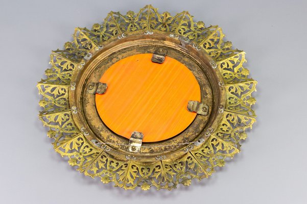 Antique Round Bronze and Brass Mirror in Sunburst Shape-KEG-989879