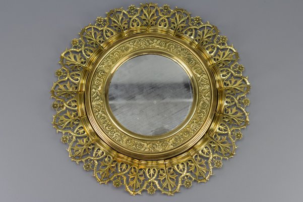 Antique Round Bronze and Brass Mirror in Sunburst Shape-KEG-989879