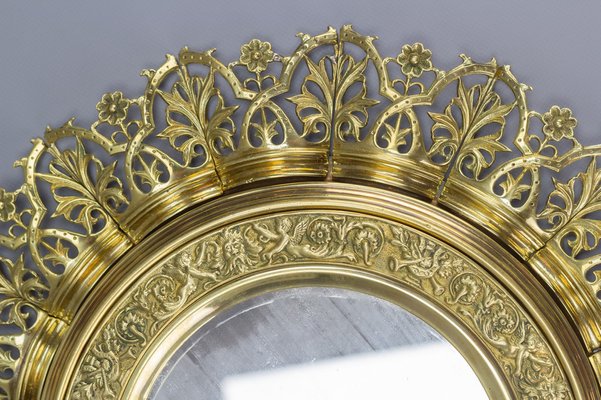 Antique Round Bronze and Brass Mirror in Sunburst Shape-KEG-989879