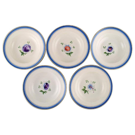 Antique Royal Copenhagen Deep Plates in Hand-Painted Porcelain, Set of 5