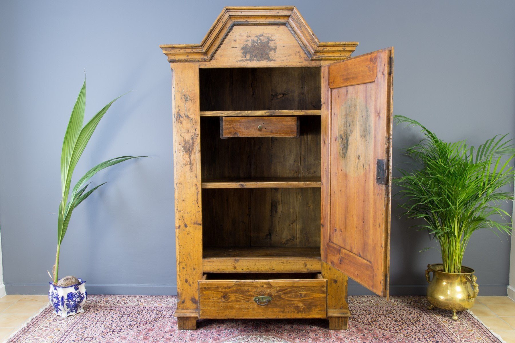 Antique Rustic Baltic Pine Armoire, 1862