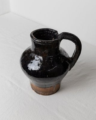 Antique Rustic Terracotta Jug with Black Glaze-HVJ-2041683