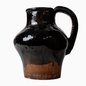 Antique Rustic Terracotta Jug with Black Glaze-HVJ-2041683