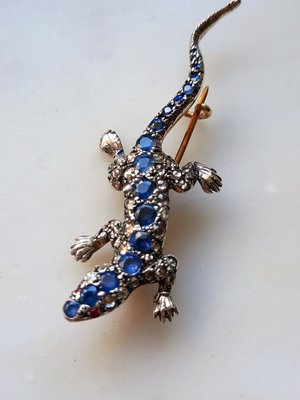 Antique Sapphire Lizard Brooch-EAI-712971