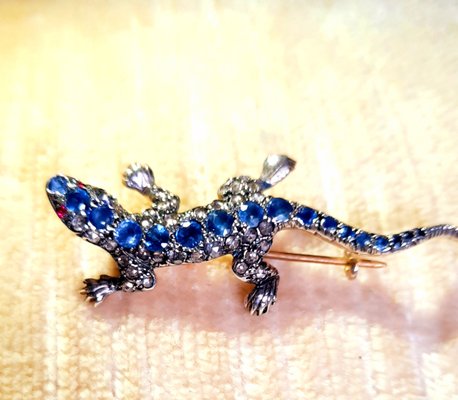 Antique Sapphire Lizard Brooch-EAI-712971