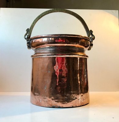 Antique Scandinavian Coal or Fireplace Bucket in Copper, 18th Century-LCR-883849