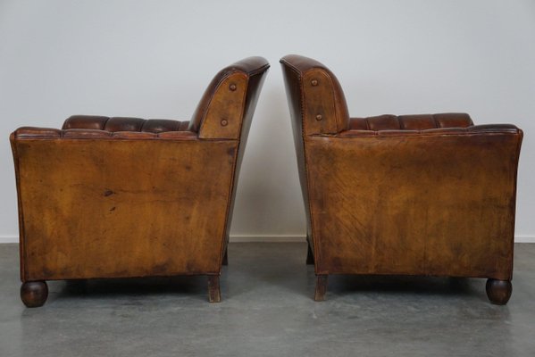 Antique Sheep Leather Armchairs, Set of 2-HPP-1824155