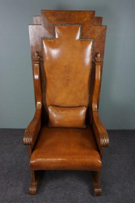 Antique Sheep Leather Throne Chair-HPP-1373315