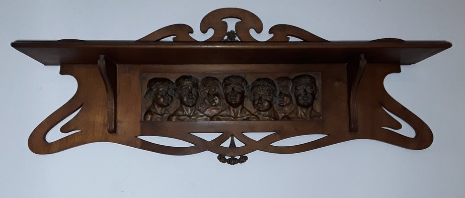 Antique Shelf with Children's Choir Carving-HOI-883454