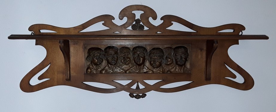 Antique Shelf with Children's Choir Carving-HOI-883454