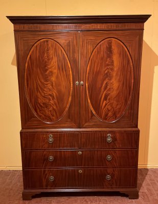 Antique Sheraton Mahogany Linen Press, 18th Century-HPU-860721