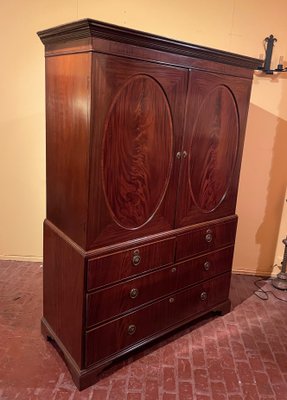 Antique Sheraton Mahogany Linen Press, 18th Century-HPU-860721