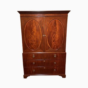 Antique Sheraton Mahogany Linen Press, 18th Century-HPU-860721