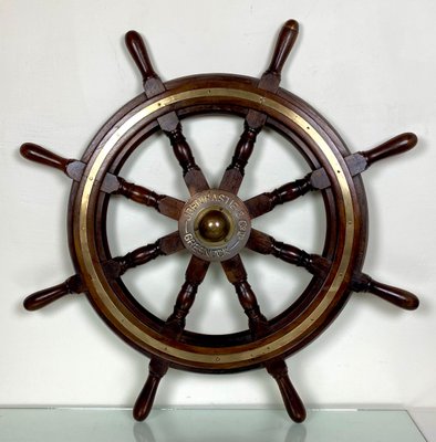 Antique Ship's Steering Wheel in Teak from John Hastie, 20th Century-WZZ-1180605