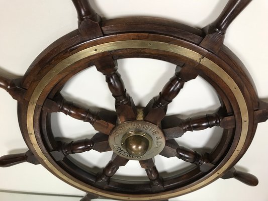 Antique Ship's Steering Wheel in Teak from John Hastie, 20th Century-WZZ-1180605