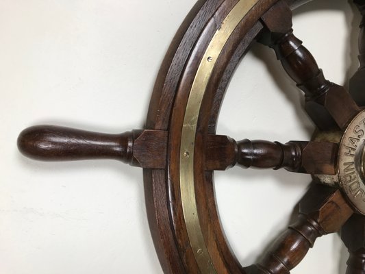 Antique Ship's Steering Wheel in Teak from John Hastie, 20th Century-WZZ-1180605