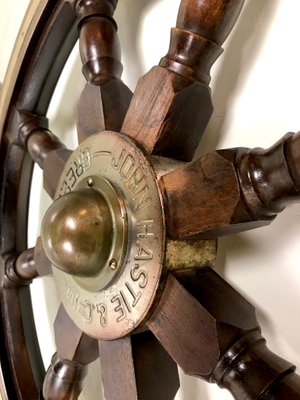 Antique Ship's Steering Wheel in Teak from John Hastie, 20th Century-WZZ-1180605