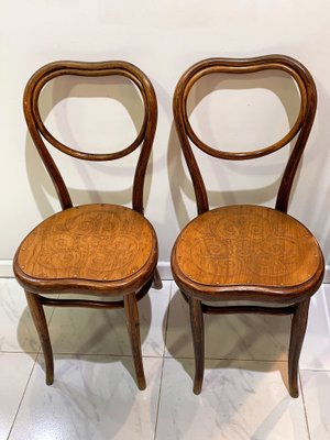 Antique Side Chairs with Embossed Wooden Seat by Michael Thonet for Gebrüder Thonet Vienna GmbH, Set of 2-IKW-786634