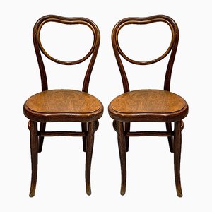 Antique Side Chairs with Embossed Wooden Seat by Michael Thonet for Gebrüder Thonet Vienna GmbH, Set of 2-IKW-786634